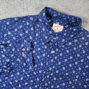 Brooks Brothers Linen Blend Shirt Mens M Blue Floral Red Fleece Long Sleeve EUC